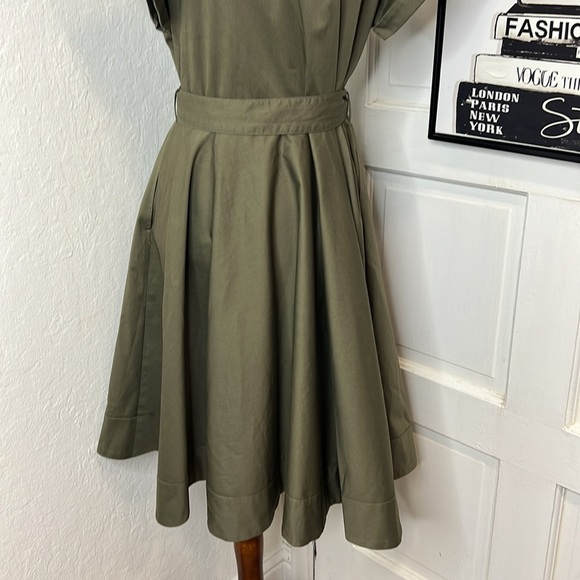 Iris & Ink Olive Green Belted Midi Dress Size 12 - Picture 5 of 8